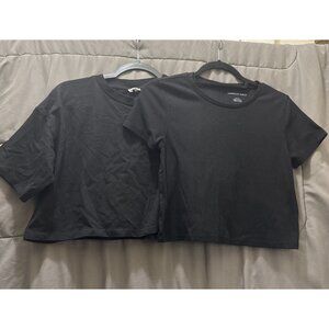 Cotton On & American Eagle Crop Tops Women's SMALL Black Short Sleeve Lot Of 2
